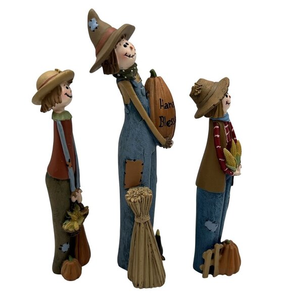 Harvest Blessings RARE Vintage Scarecrow Pencil Figurine Set Folk Art Fall Decor - Picture 3 of 15